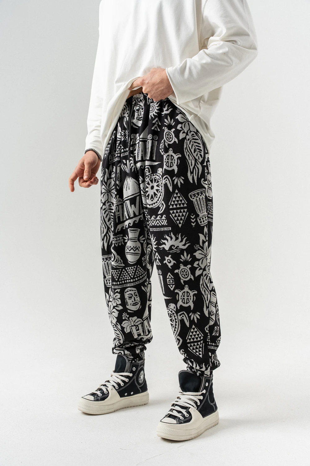 Hawaii Bel ve Paça Lastikli Pileli Şalvar