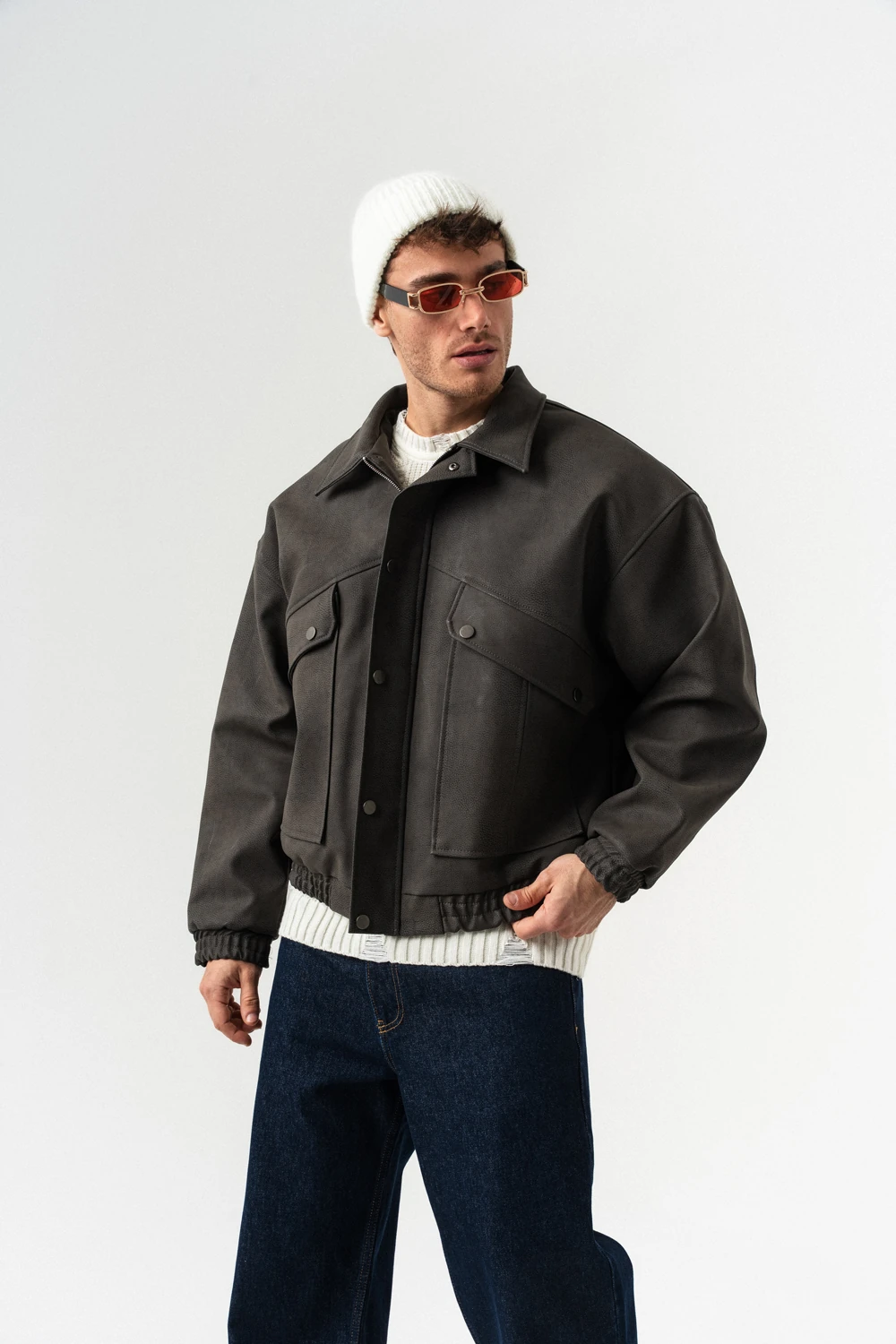 Urban Pocket Fermuar ve Cep Detaylı Deri Mont - Antrasit