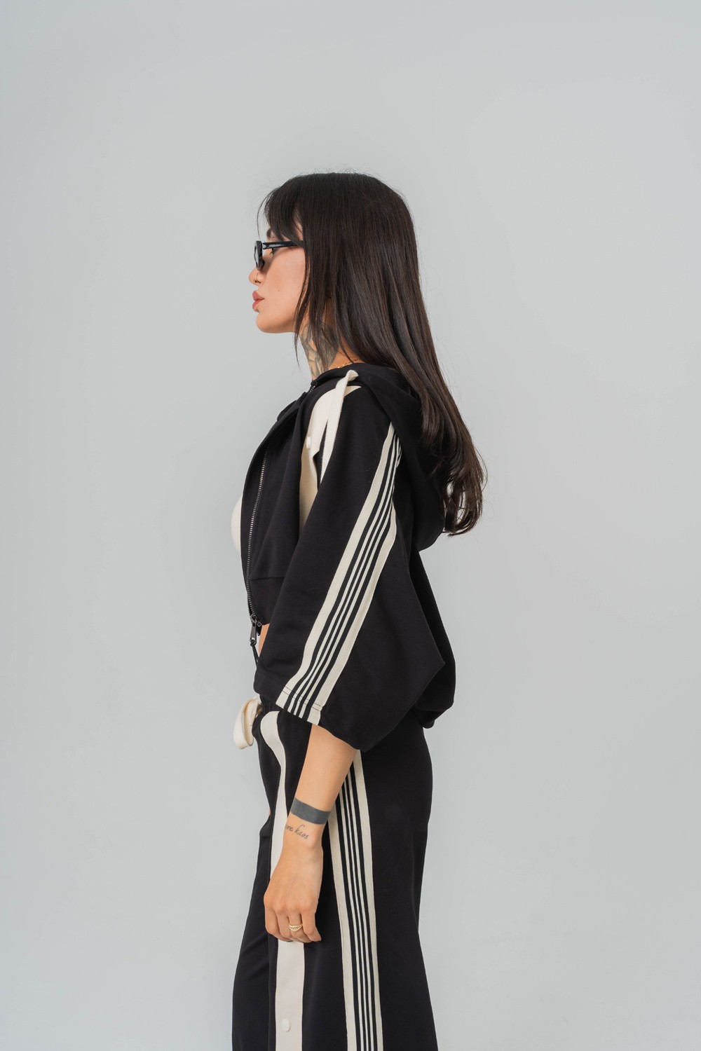 Urban Stripe Crop +  Kapüşonlu Kadın T-shirt 2' li Set