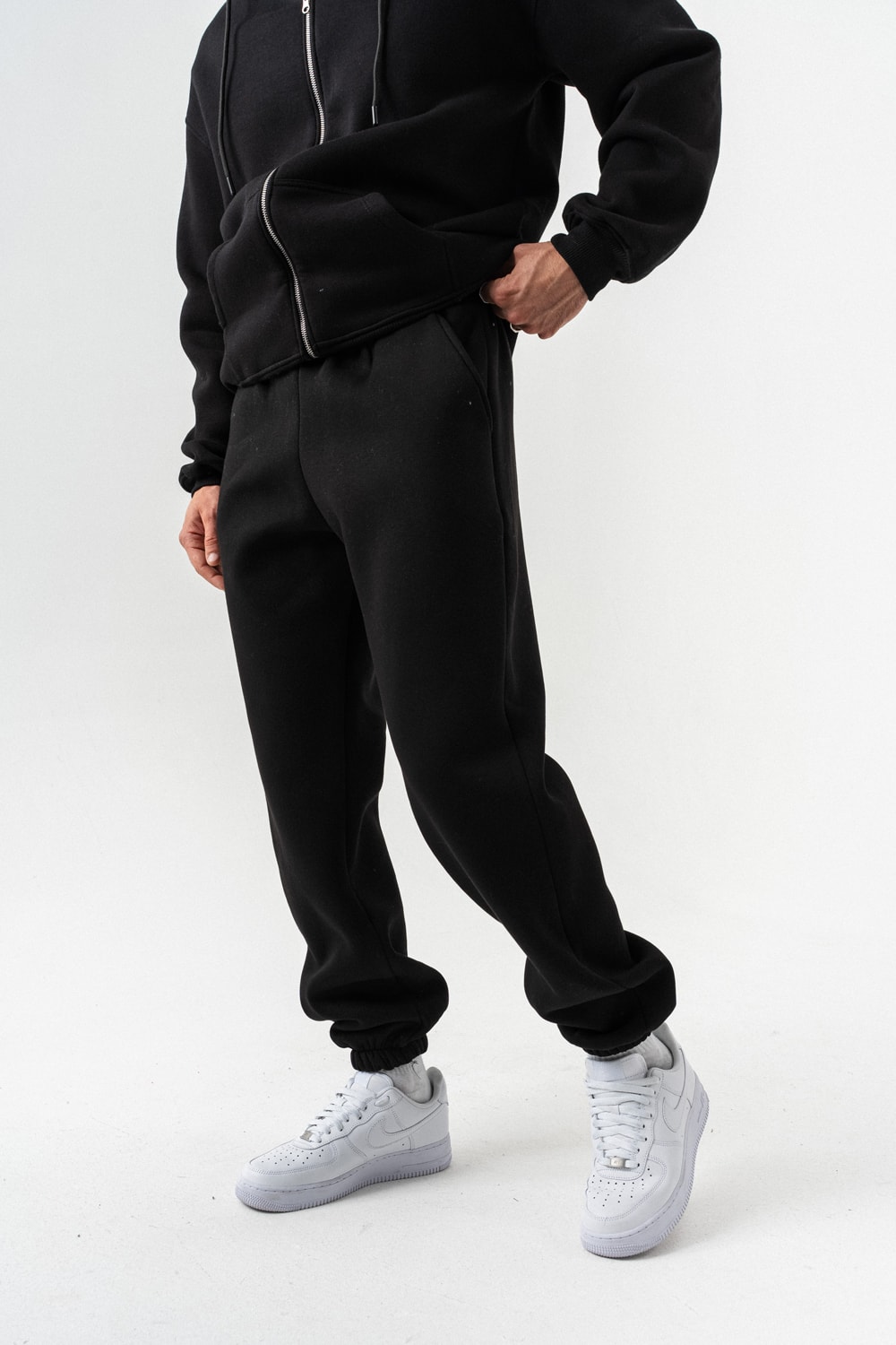 Fynor Fermuarlı Sweatshirt Hoodie ve Jogger Eşofman Takımı - Siyah