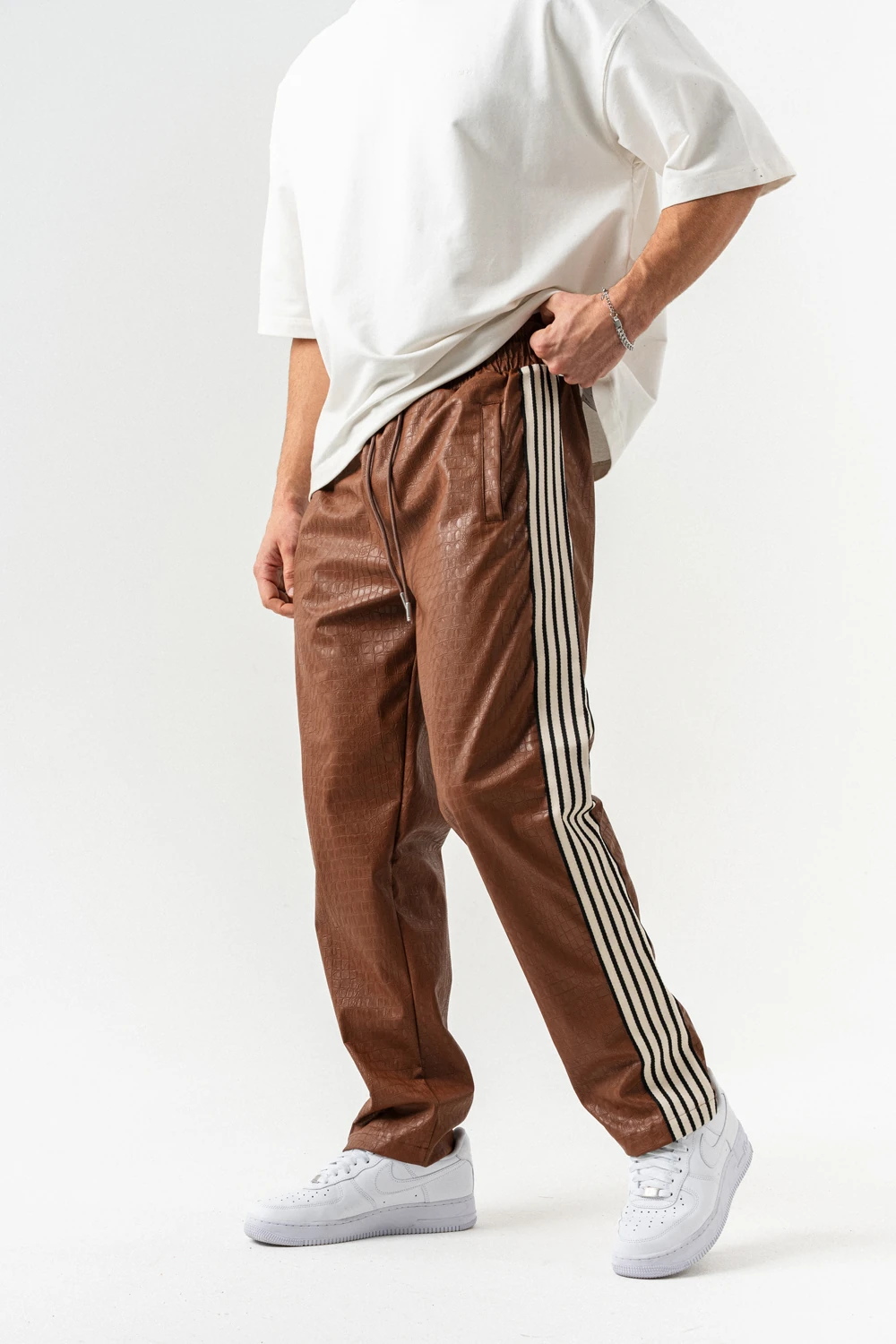 Aerlume Fermuarlı Deri Alt ve Üst Takım - Kahverengi