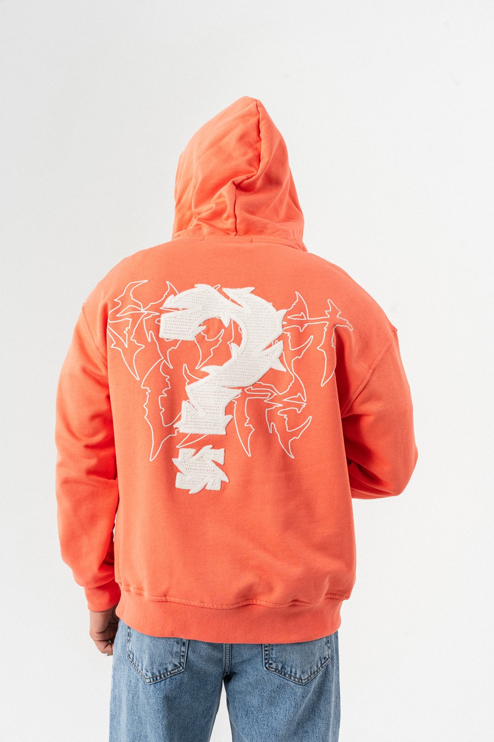 Micdrop Kabartma Baskı Fermuarlı Sweatshirt Hoodie - Pudra