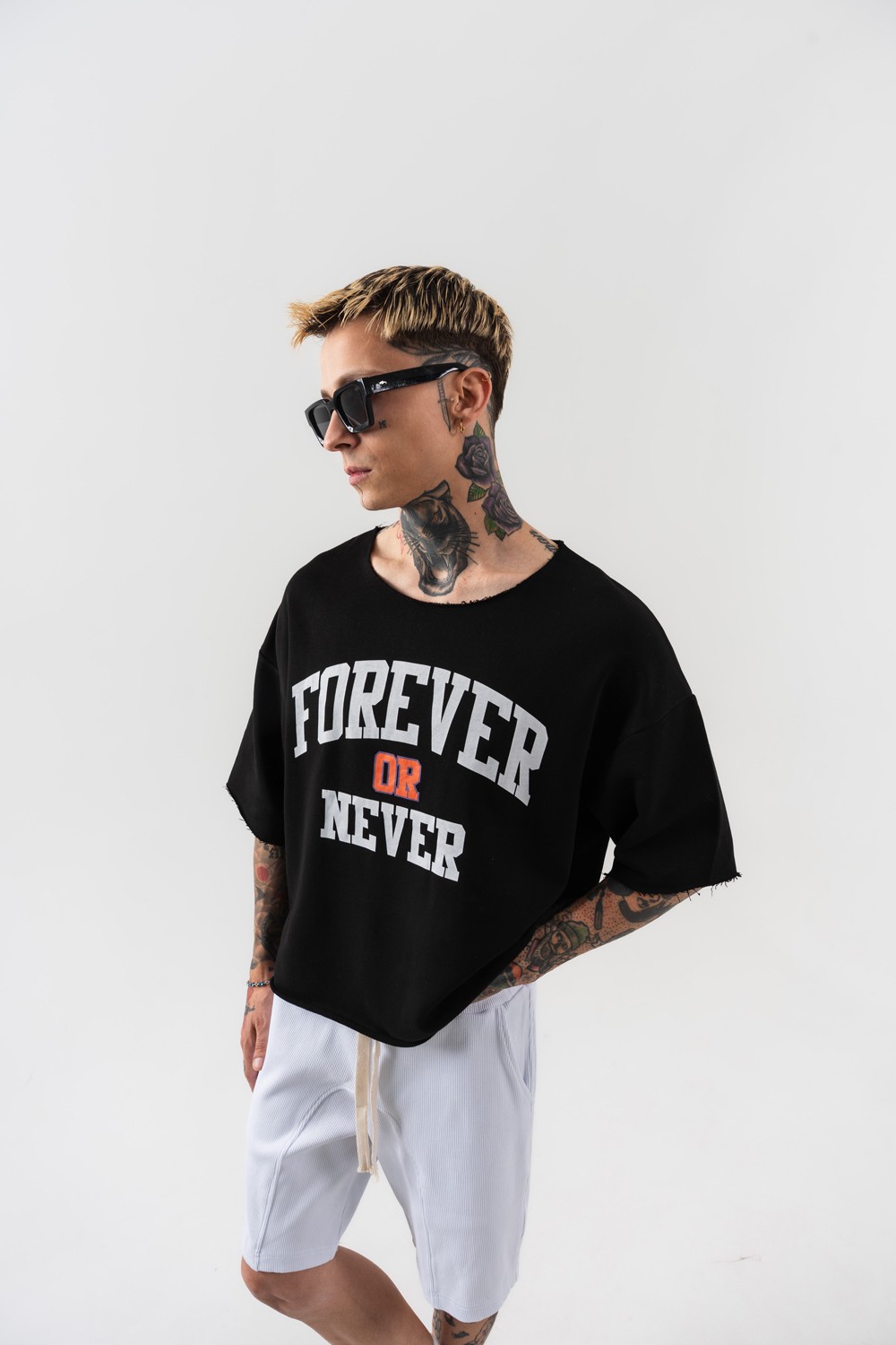 Never Oversize Crop T-shirt - Siyah