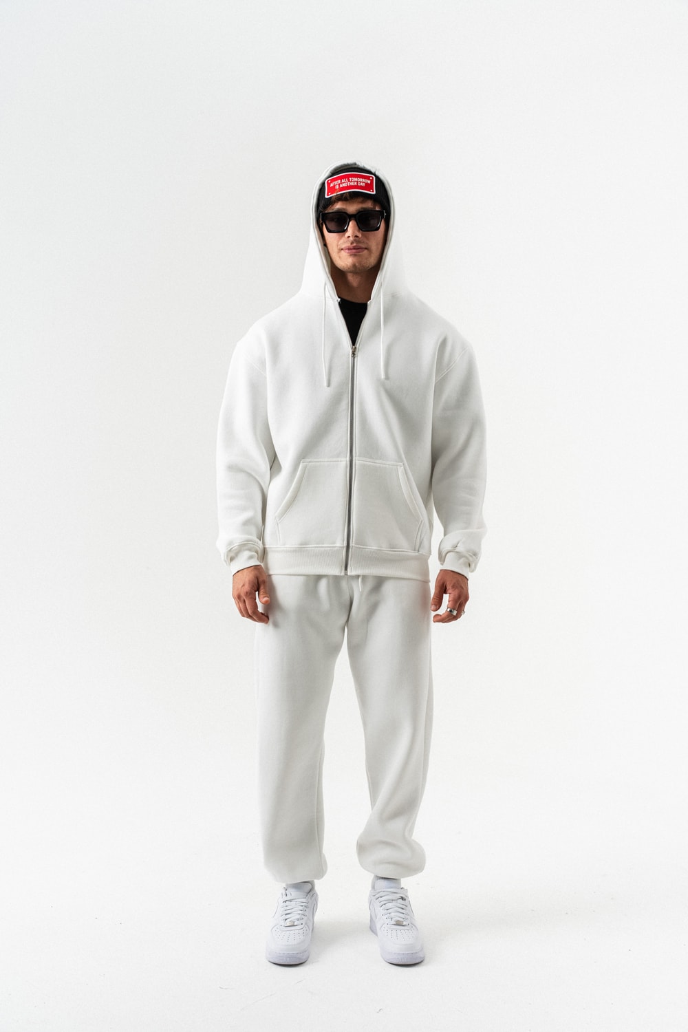 Fynor Fermuarlı Sweatshirt Hoodie ve Jogger Eşofman Takımı - Ekru