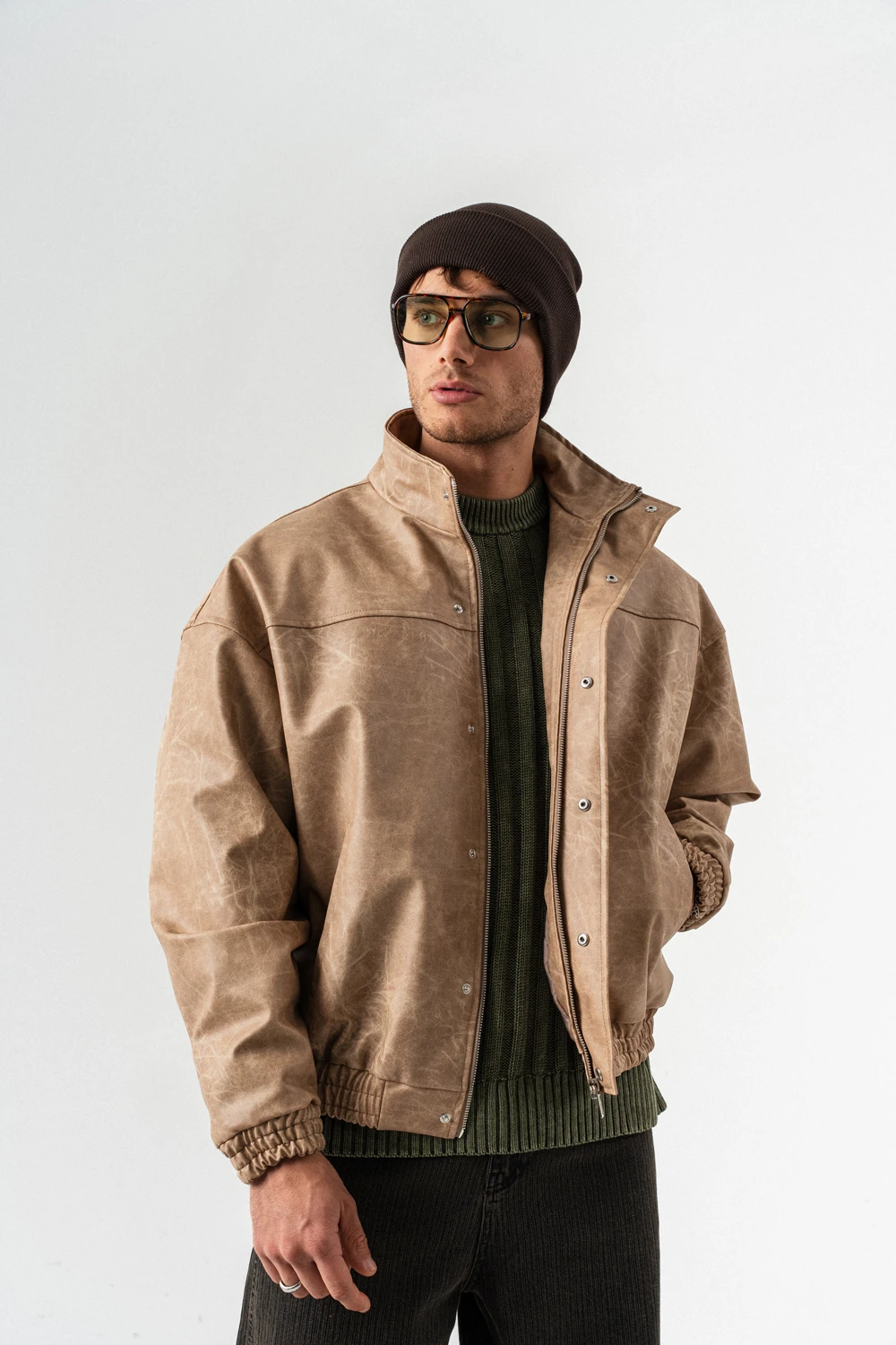 Overrun Fermuar ve Kapamalı Deri Mont