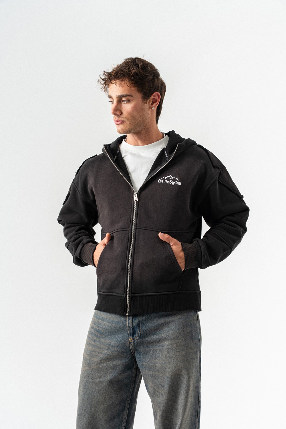 Underrail Yıkamalı Fermuarlı Sweatshirt Hoodie