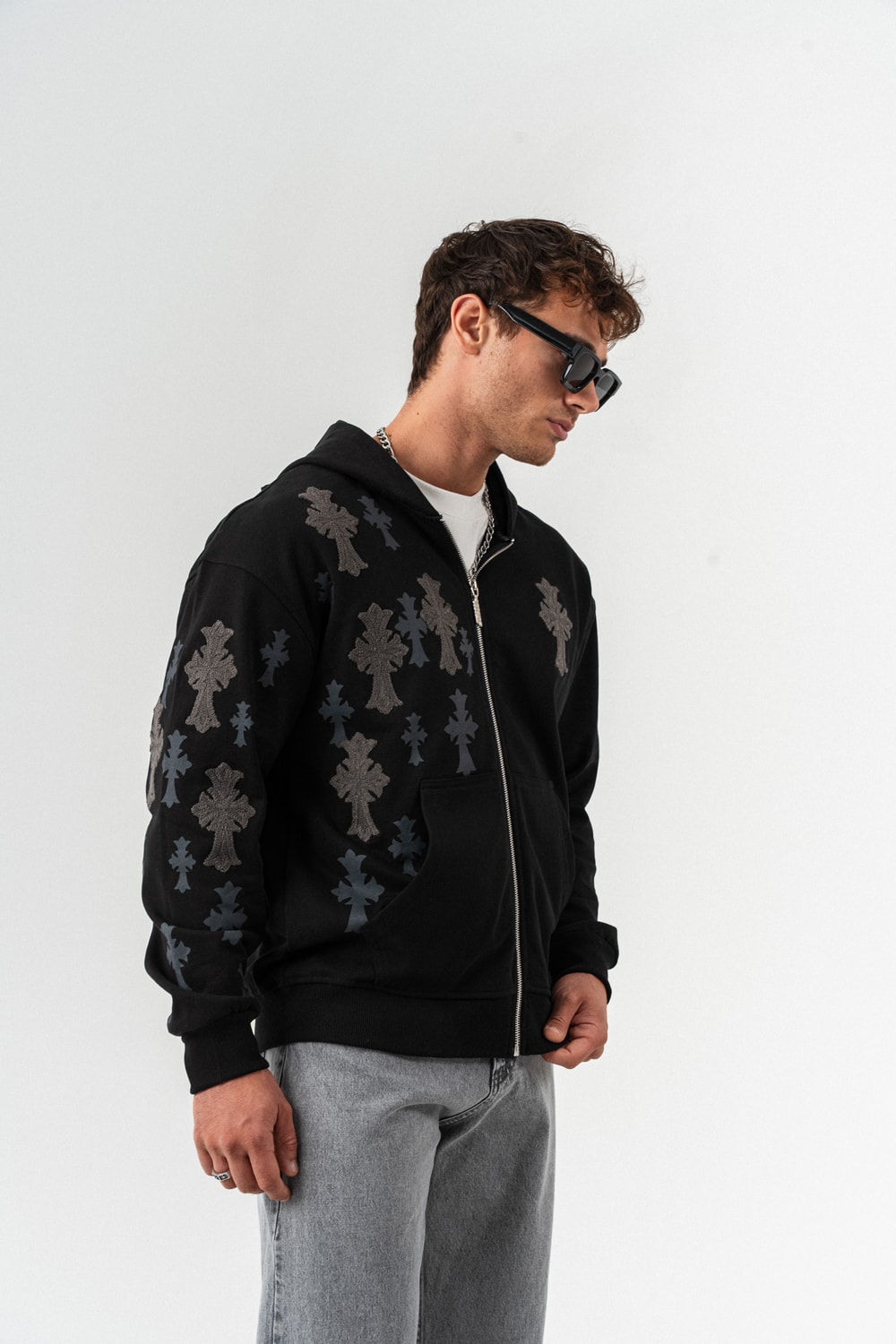 Grafflow Nakış Detay Fermuarlı Sweatshirt Hoodie
