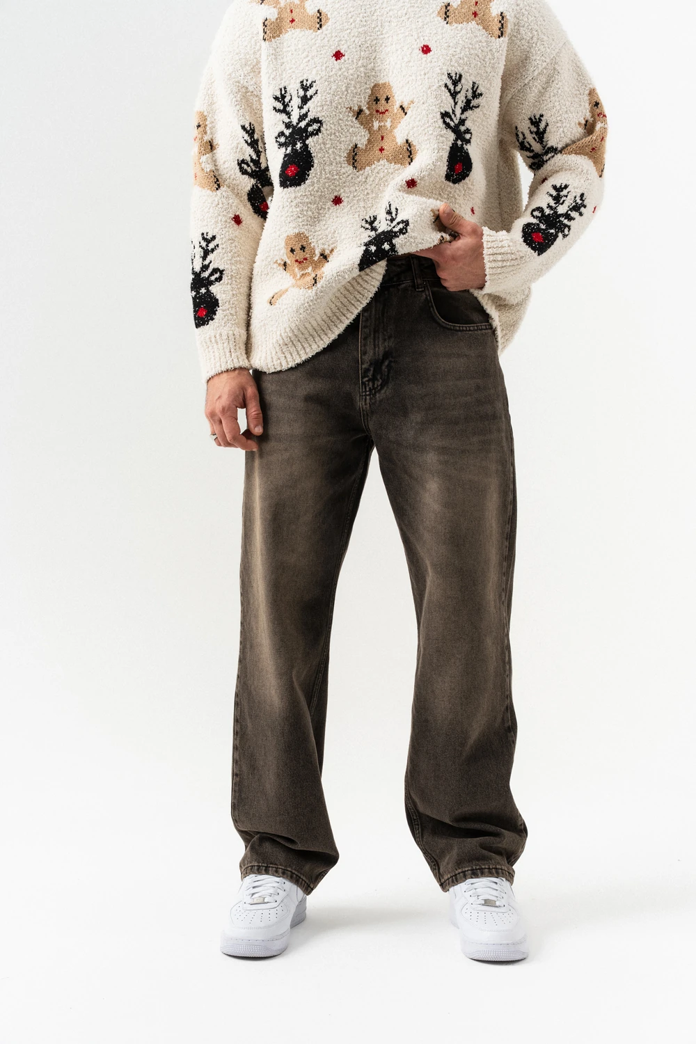 Fuzzy Jean Baggy Pantolon