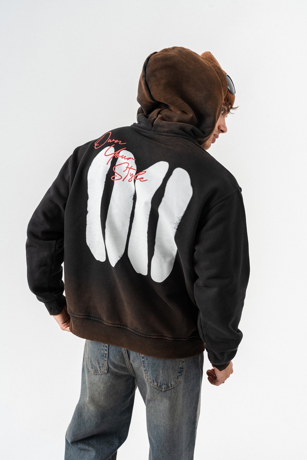 00 Style Yıkamalı Sırt Baskı Sweatshirt Hoodie