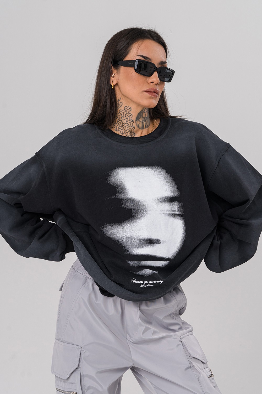 Foggy Yıkamalı Bisiklet Yaka Sweatshirt