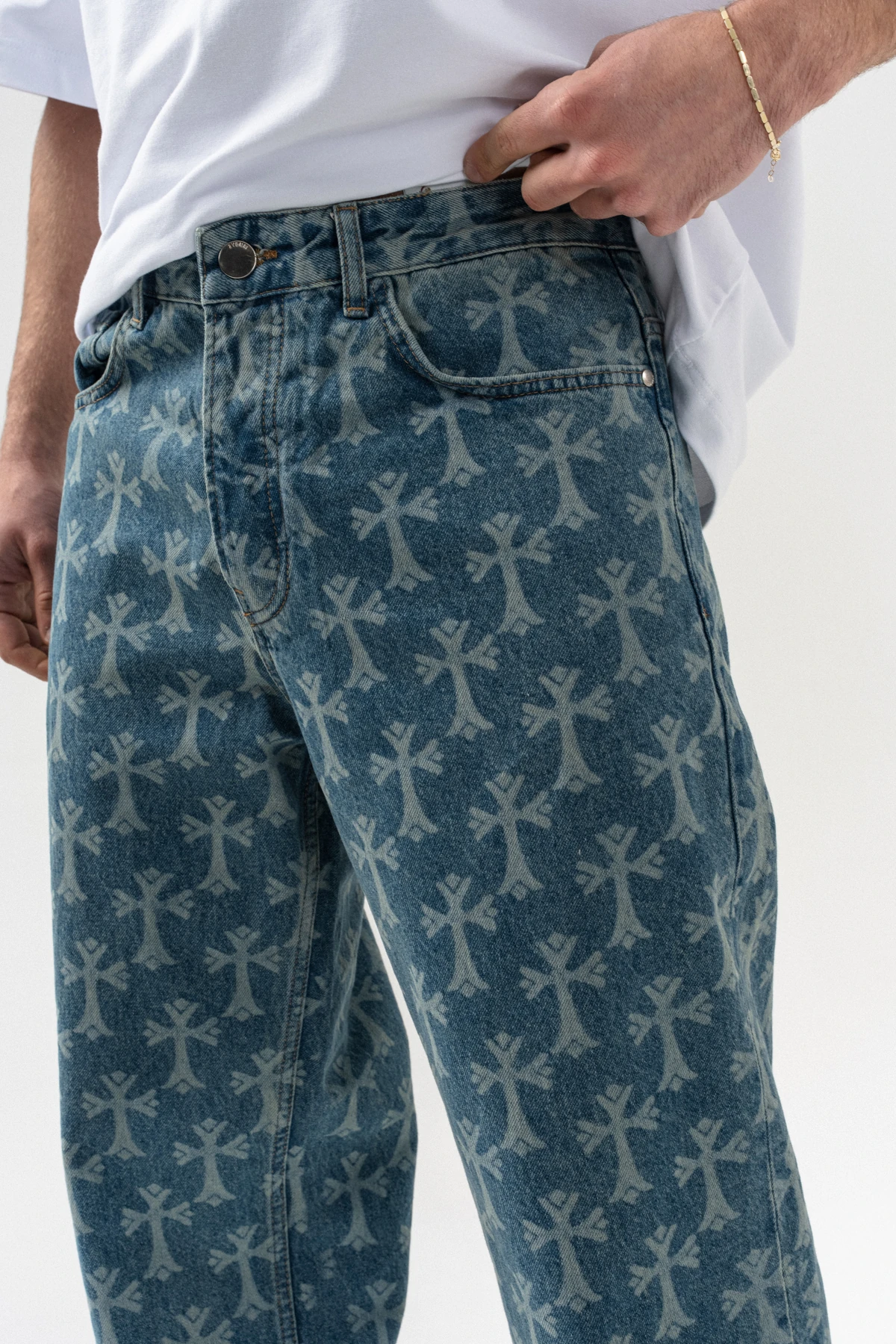 Crossfire Pattern Baggy Jean Pantolon - Gangown