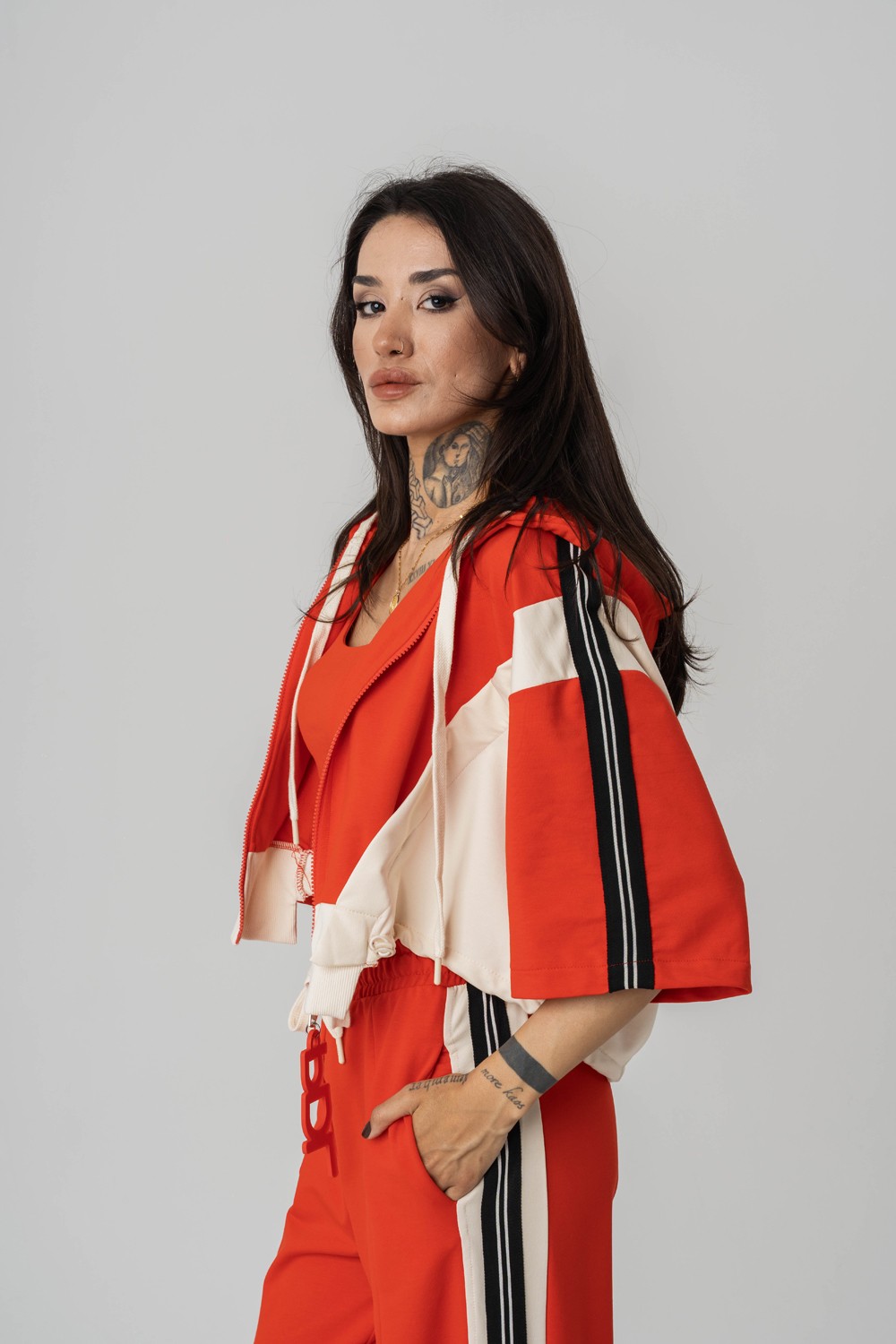 Cozycore Crop ve Kapüşonlu Kadın T-shirt 2'li Set