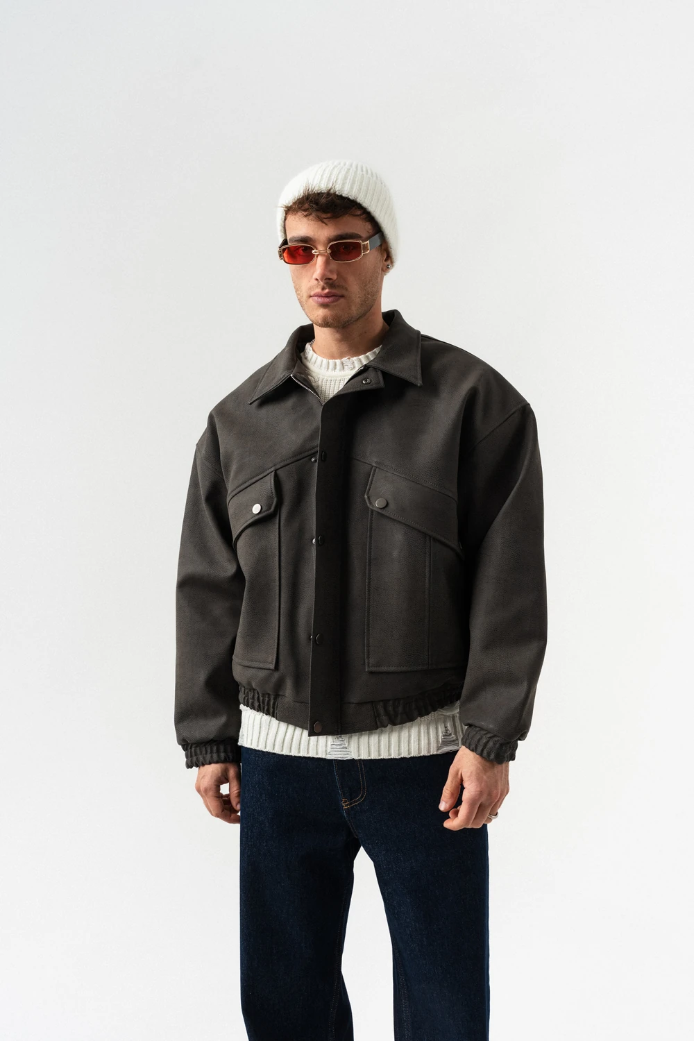 Urban Pocket Fermuar ve Cep Detaylı Deri Mont