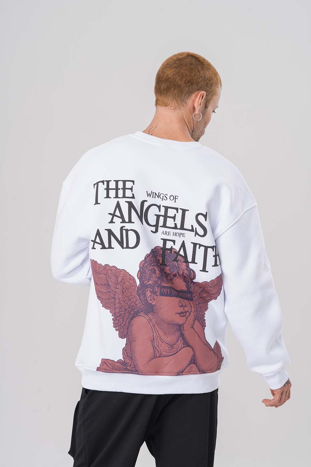 Angels Bisiklet Yaka Sweatshirt - Beyaz