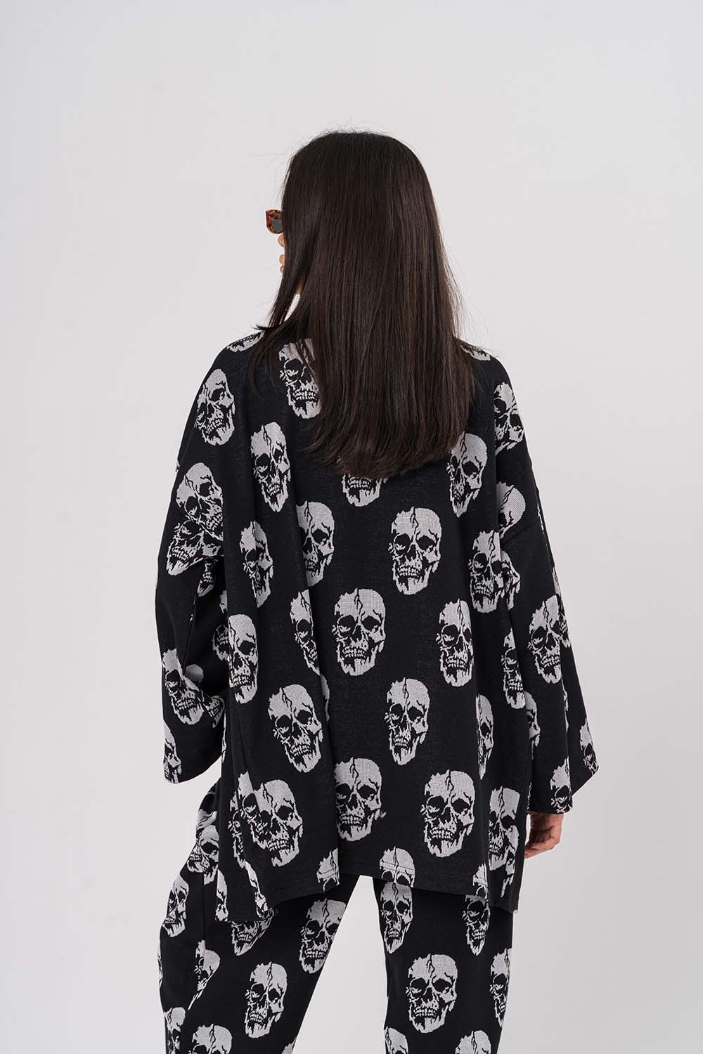 Skull Desenli Kimono Hırka