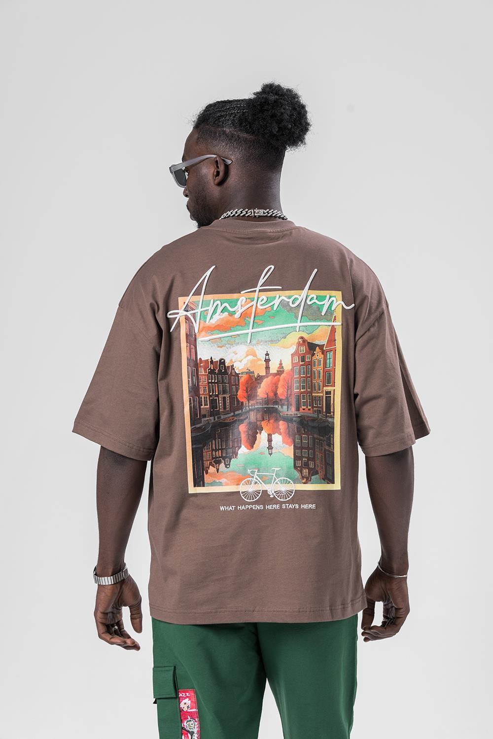 Amsterdam Nakış Detaylı Bisiklet Yaka Oversize T-shirt