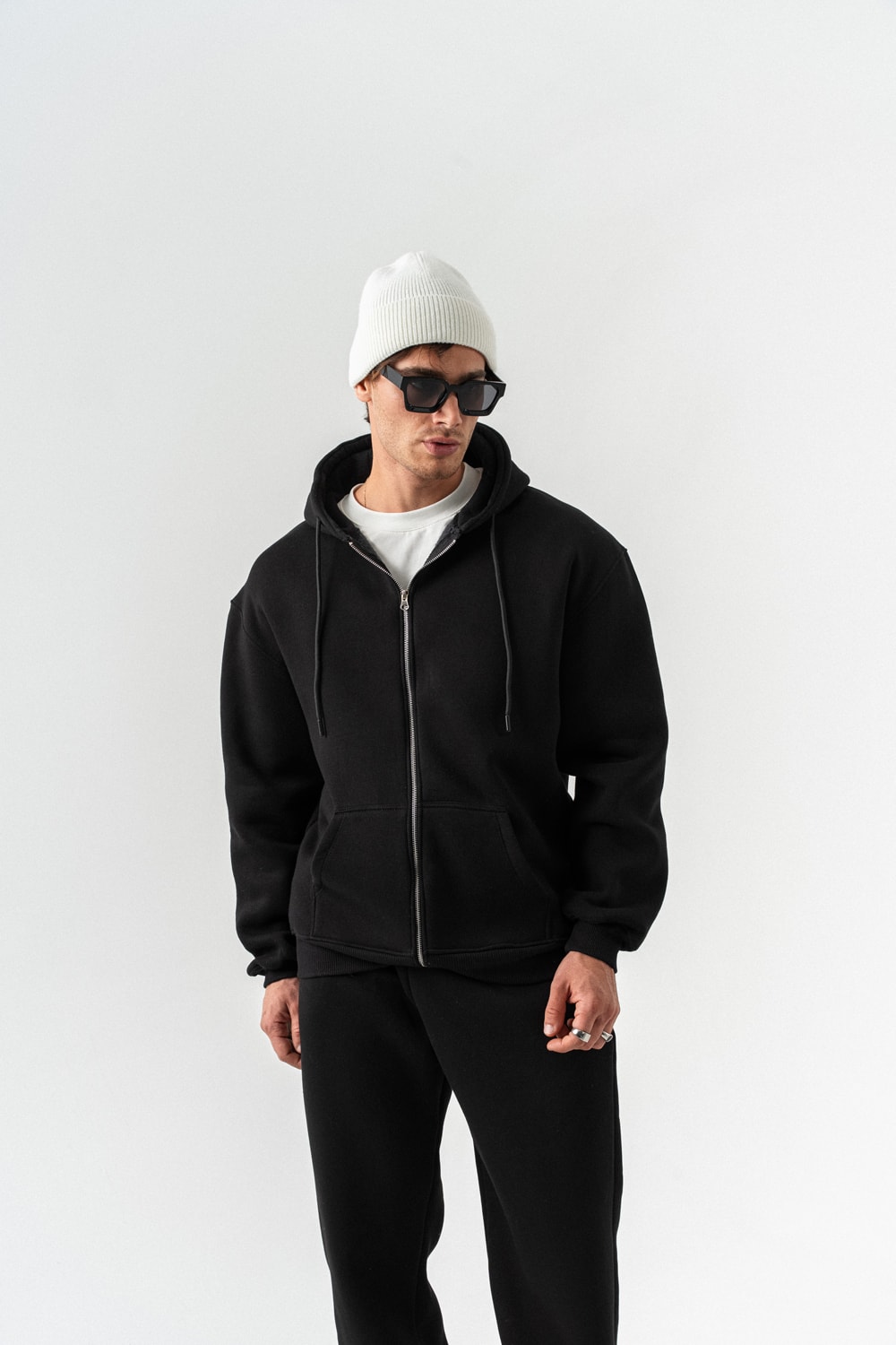 Fynor Fermuarlı Sweatshirt Hoodie ve Jogger Eşofman Takımı - Siyah
