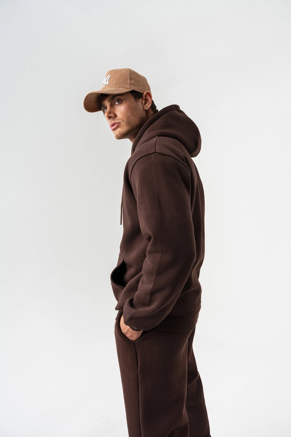Fynor Fermuarlı Sweatshirt Hoodie ve Jogger Eşofman Takımı - Kahverengi
