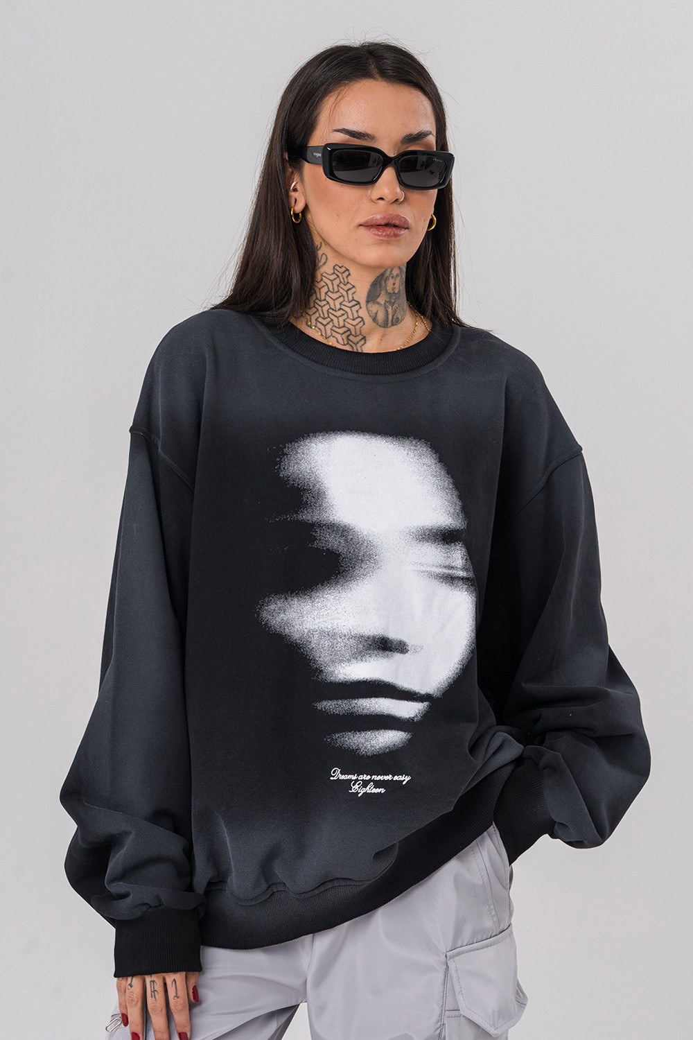 Foggy Yıkamalı Bisiklet Yaka Sweatshirt