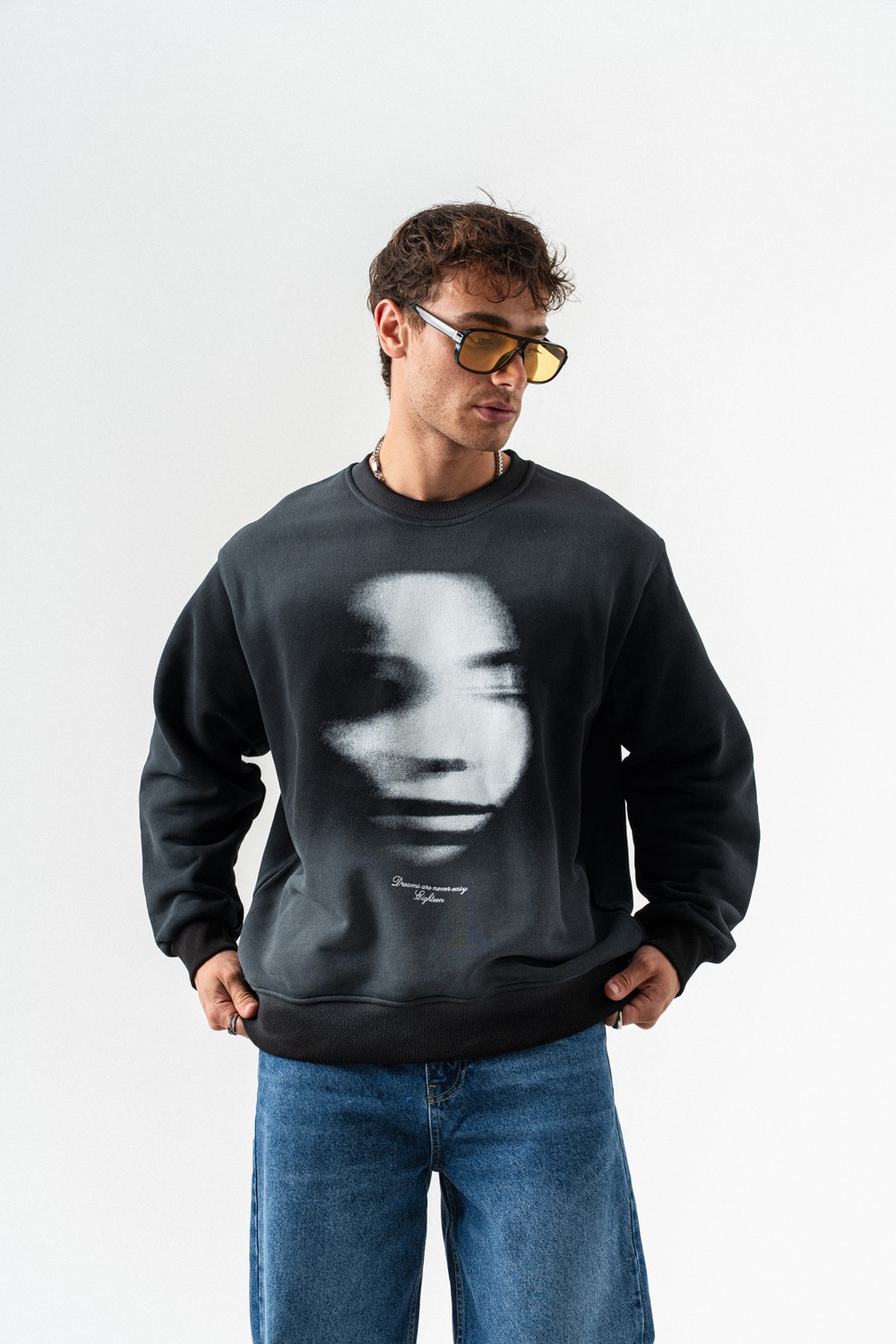 Foggy Yıkamalı Bisiklet Yaka Sweatshirt