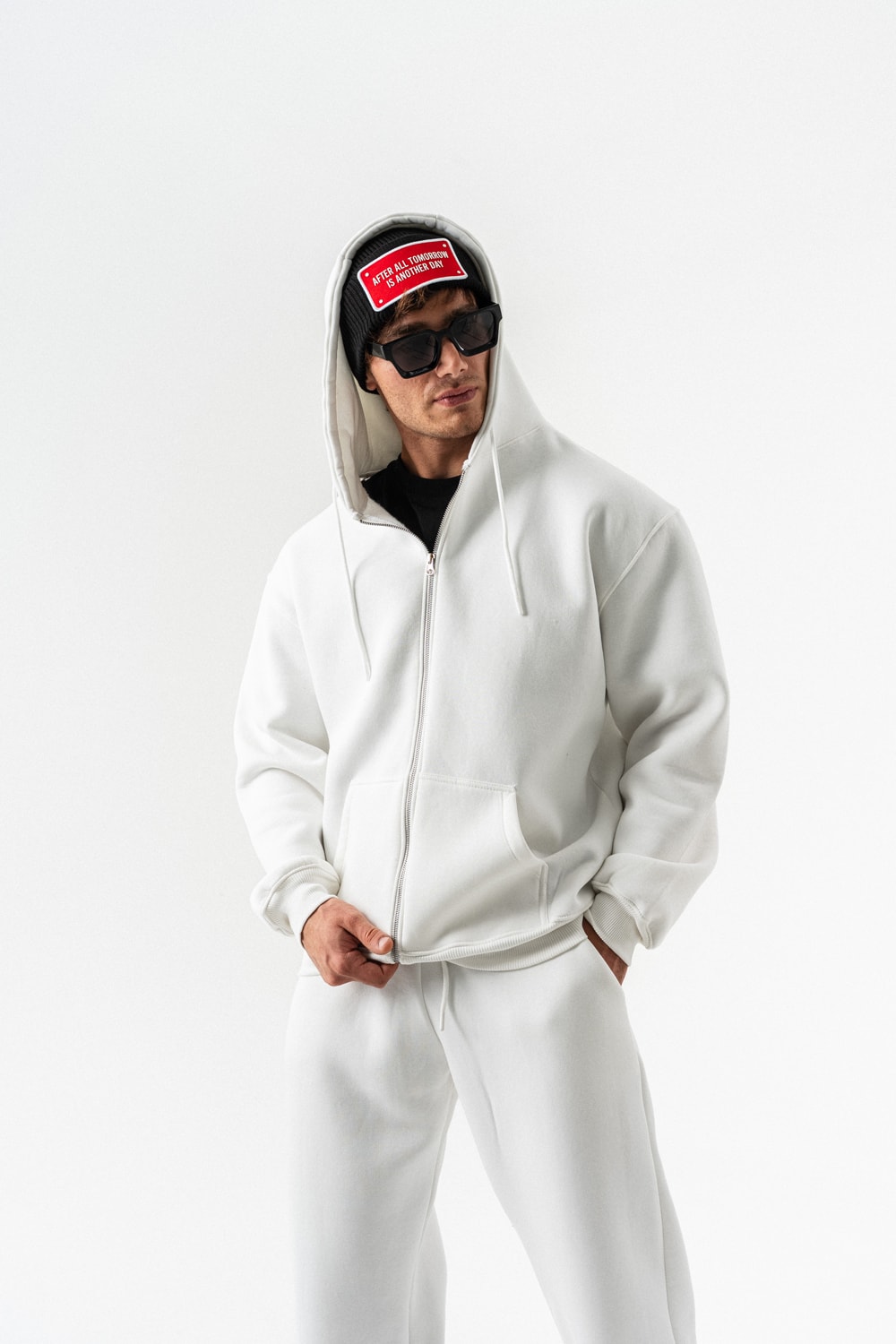 Fynor Fermuarlı Sweatshirt Hoodie ve Jogger Eşofman Takımı - Ekru