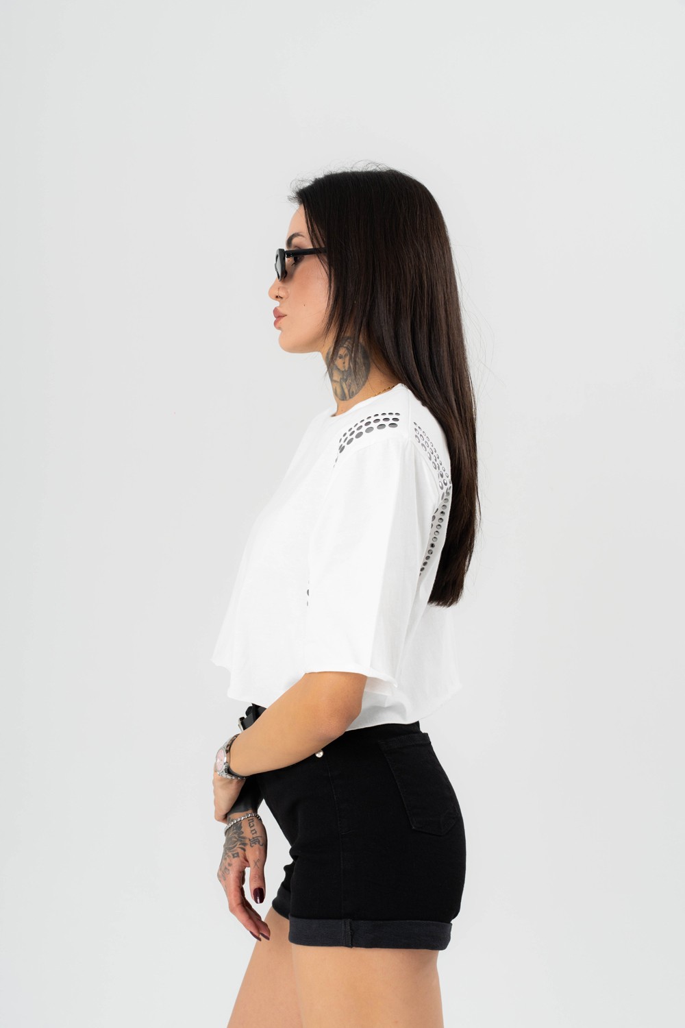 Trok Detaylı Crop Kadın T-shirt