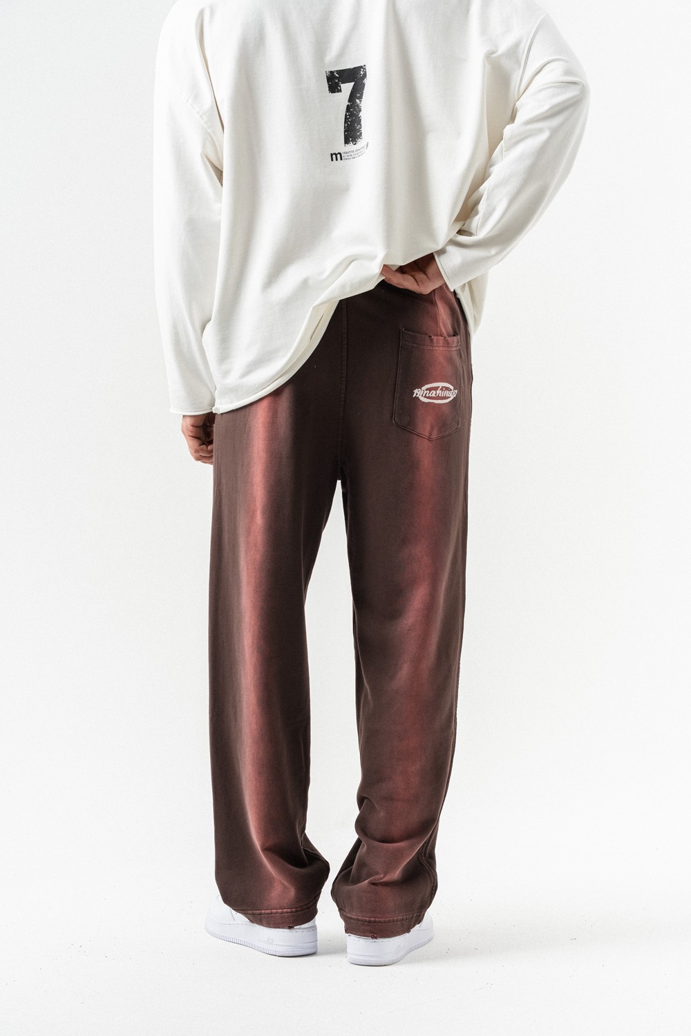 Burgundy Yıkamalı Bel Lastikli Baggy Eşofman