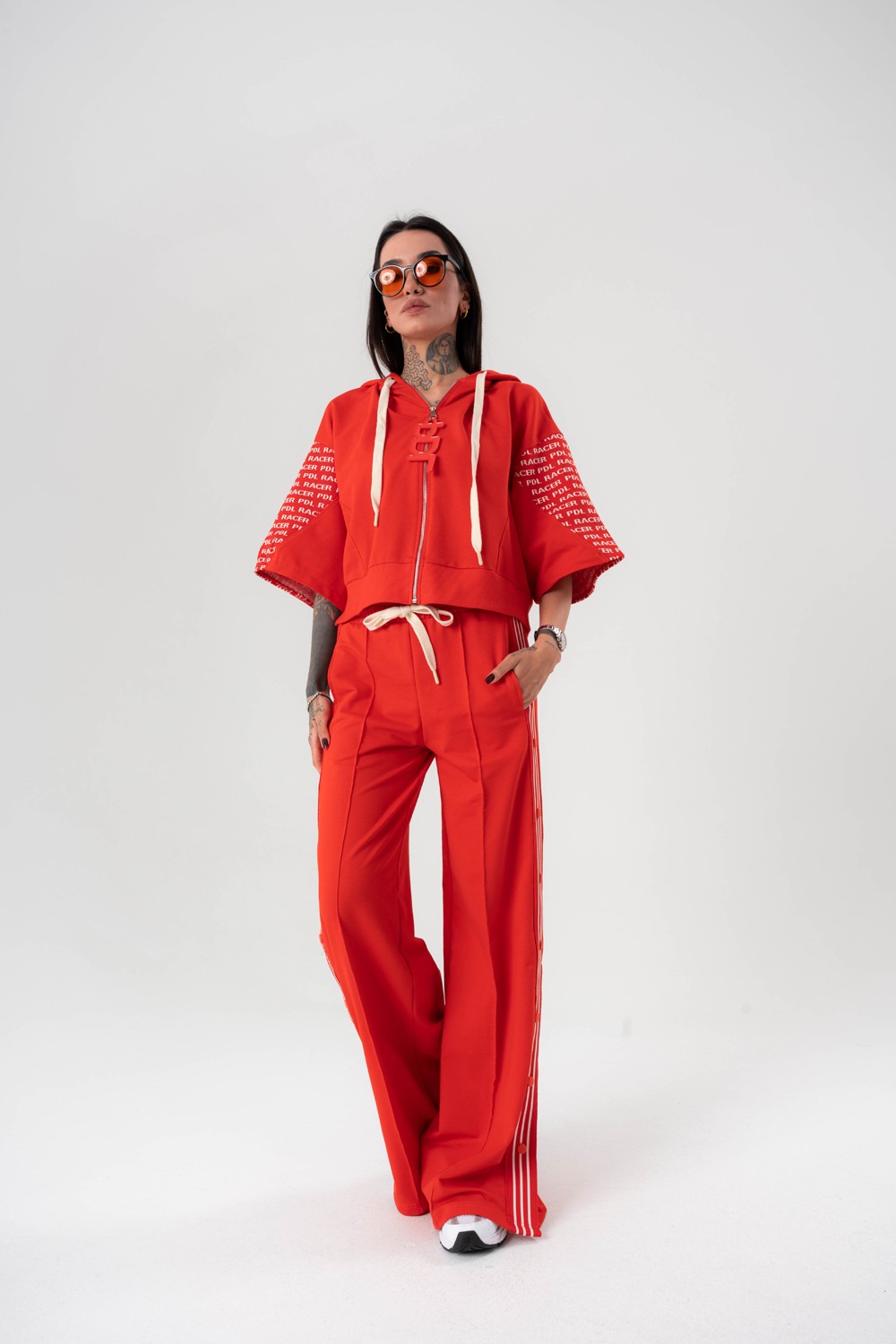 Racer Crop ve Kapüşonlu T-shirt Bir Arada 2'li Set
