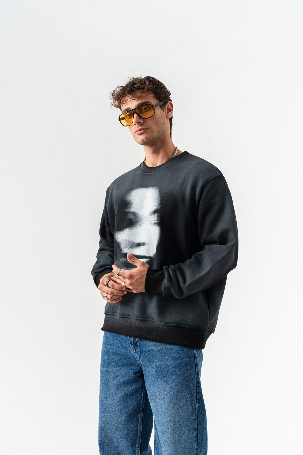 Foggy Yıkamalı Bisiklet Yaka Sweatshirt