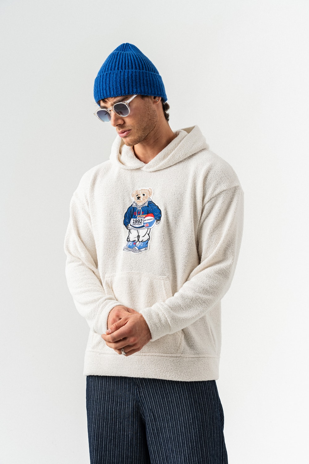 Sporsbear Havlu Kumaş Patchli Kapüşonlu Sweatshirt Hoodie