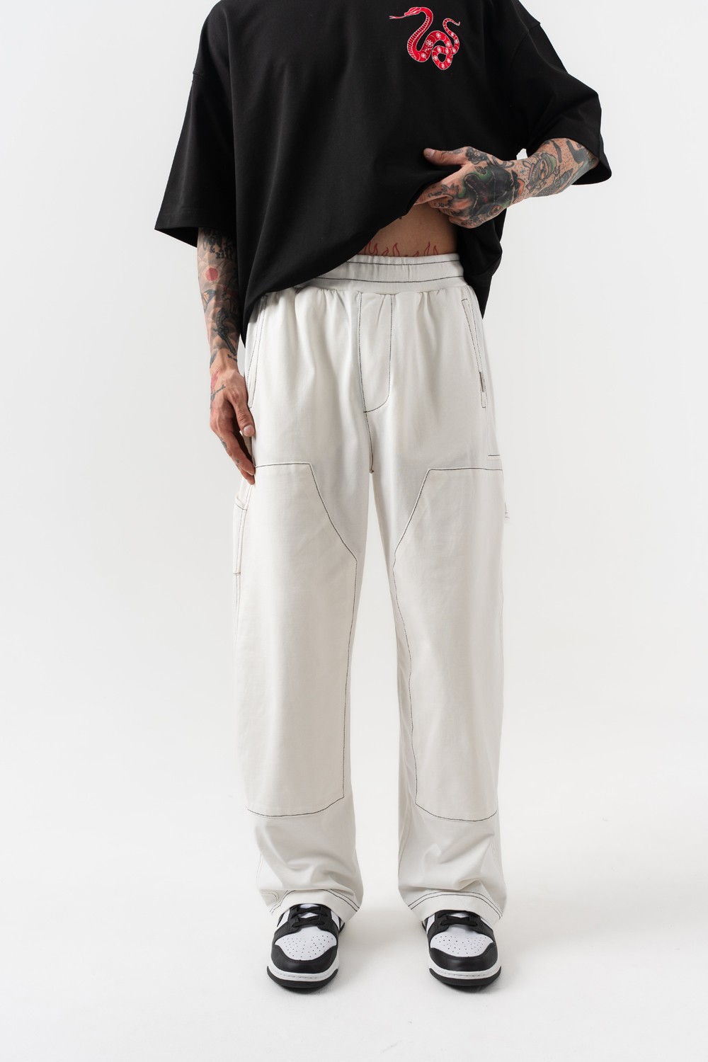 Rope Draft Oversize Baggy Pantolon - Beyaz