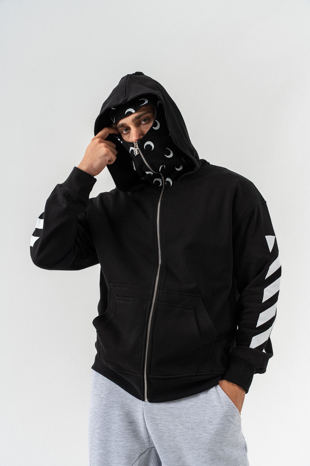 Moonknight Maske Detay Fermuarlı Sweatshirt Hoodie