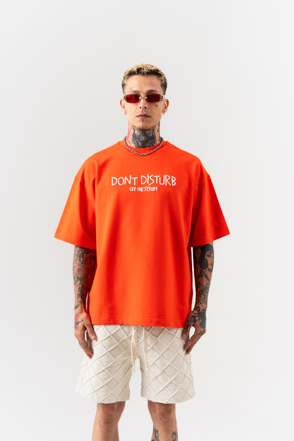 Disturb Nakış Detaylı Oversize T-shirt - Kırmızı