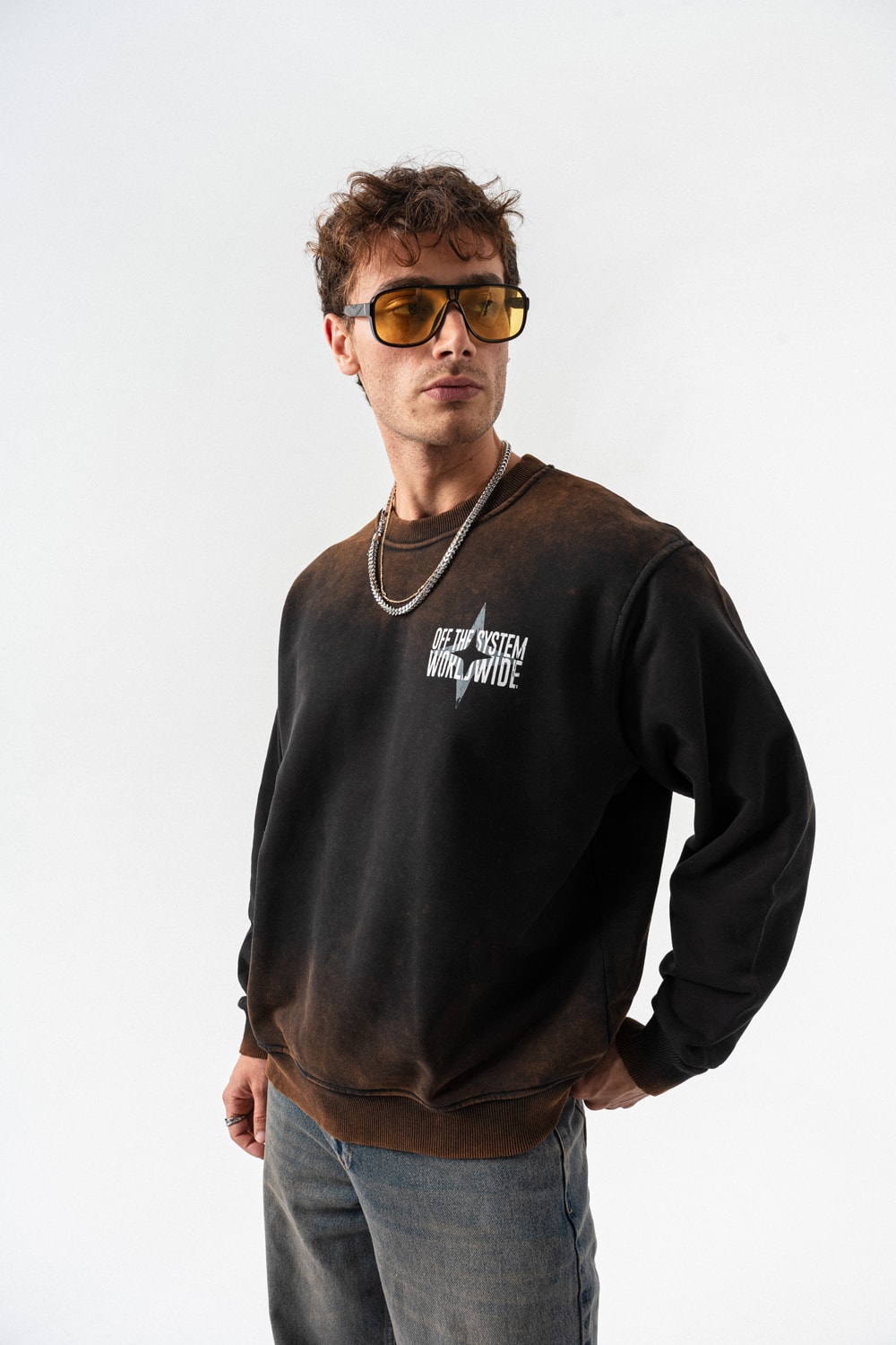 Worldwide Yıkamalı Bisiklet Yaka Sweatshirt