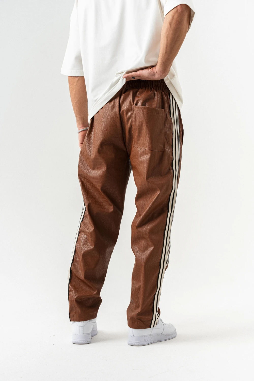 Aerlume Fermuarlı Deri Alt ve Üst Takım - Kahverengi