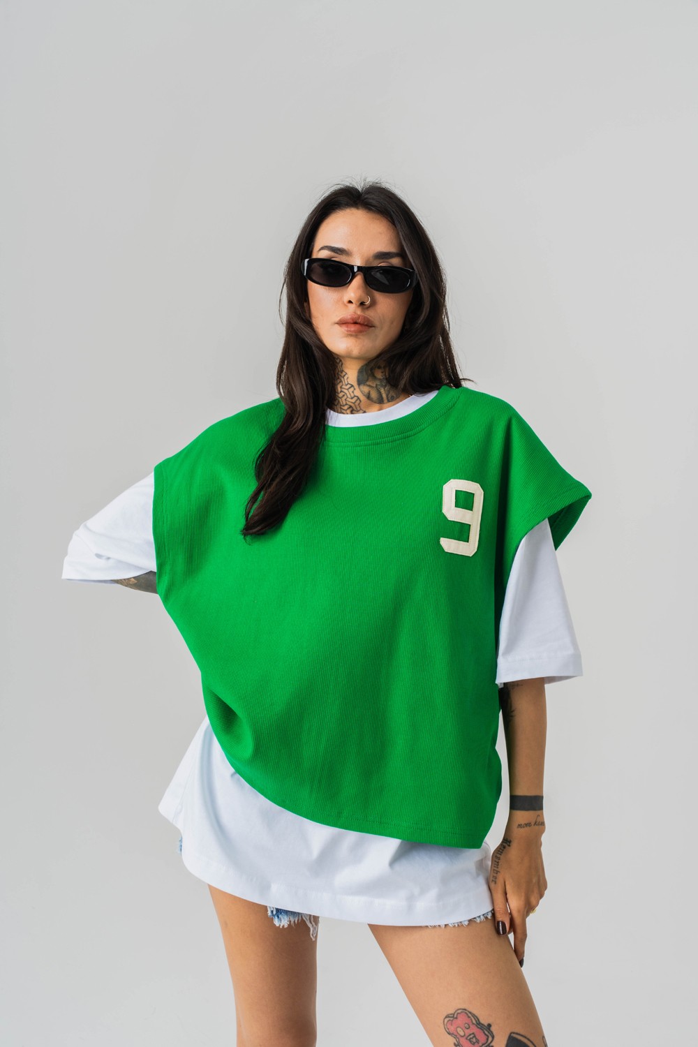 Patriot 9 Premium Oversize Crop ve T-shirt Bir Arada 2'li Set - Yeşil