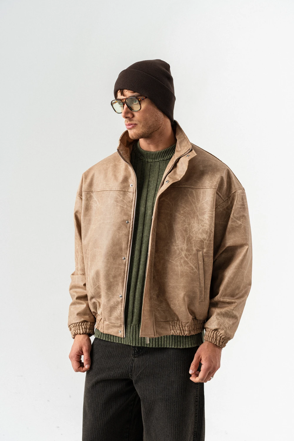 Overrun Fermuar ve Kapamalı Deri Mont