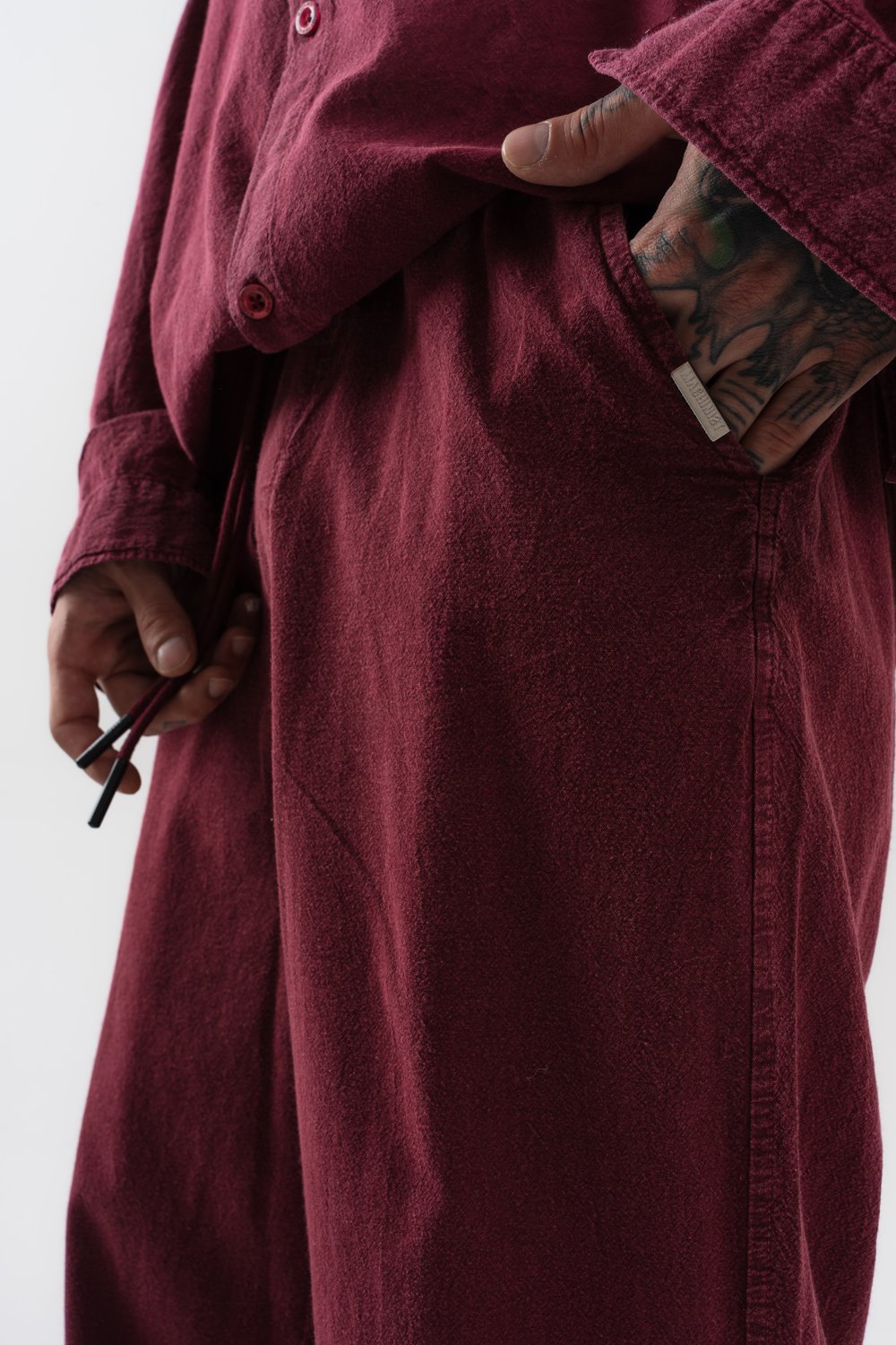 Low Wash Bel Lastikli Yıkamalı Baggy Keten Pantolon