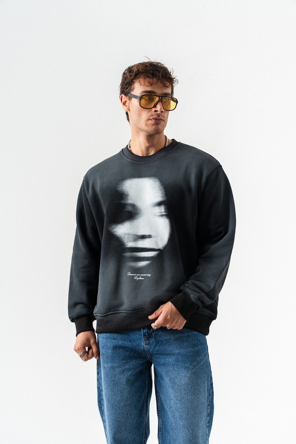 Foggy Yıkamalı Bisiklet Yaka Sweatshirt