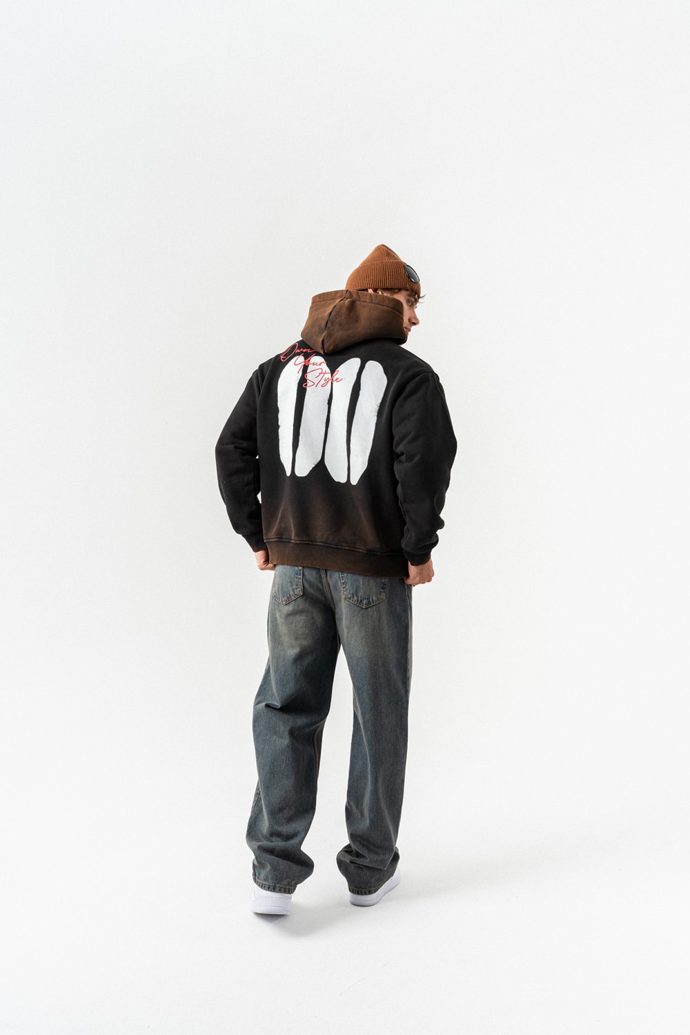 00 Style Yıkamalı Sırt Baskı Sweatshirt Hoodie