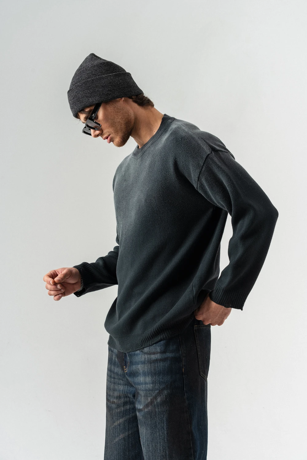 Grimshade Eskitme Detaylı Bisiklet Yaka Triko Kazak