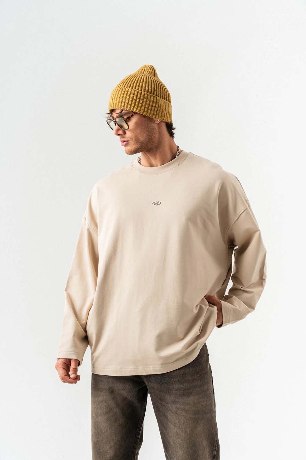 Airvoid Basic Bisiklet Yaka Sweatshirt - Bej