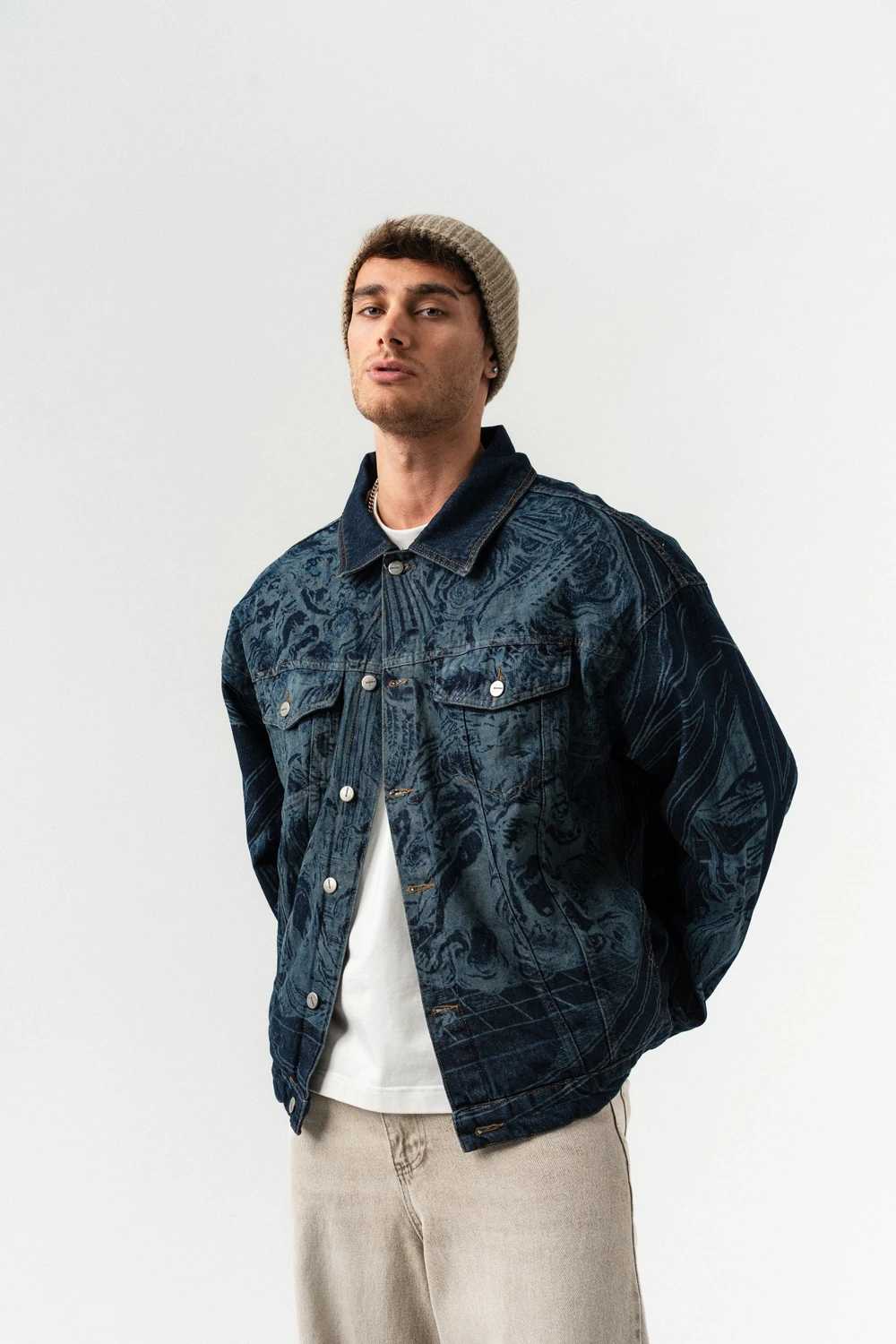 Paisleyl Double Cep Detaylı Jean Ceket