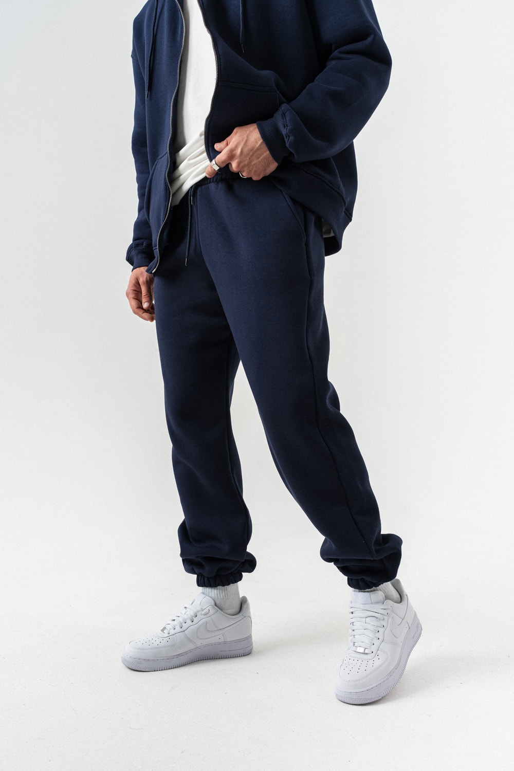Fynor Fermuarlı Sweatshirt Hoodie ve Jogger Eşofman Takımı - Lacivert