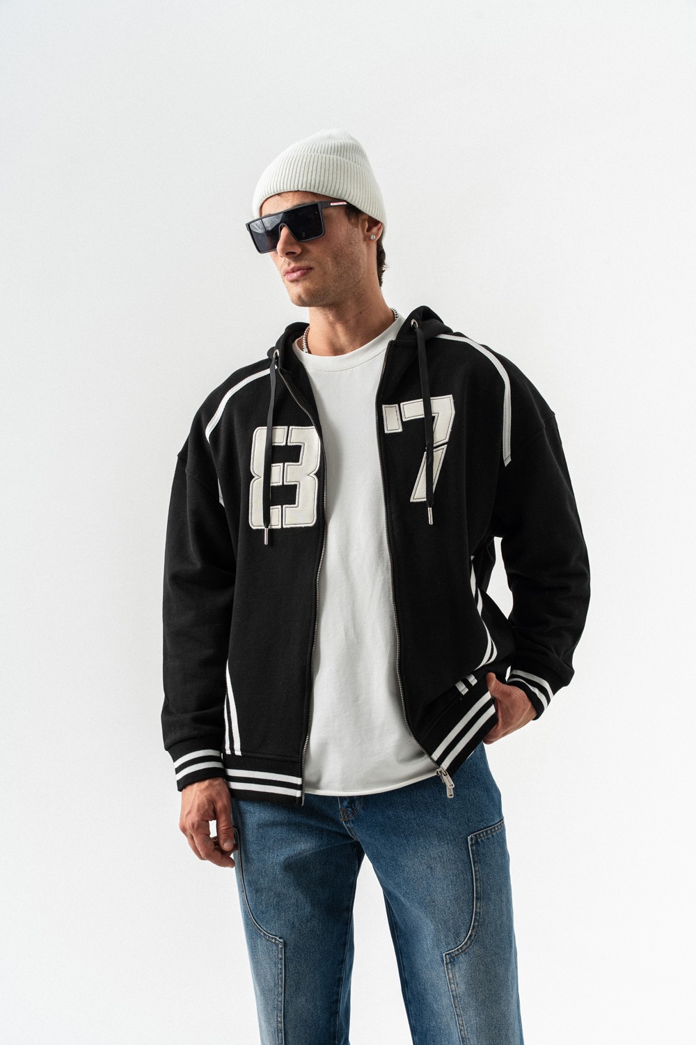 87 Fermuarlı Sweatshirt Hoodie - Siyah