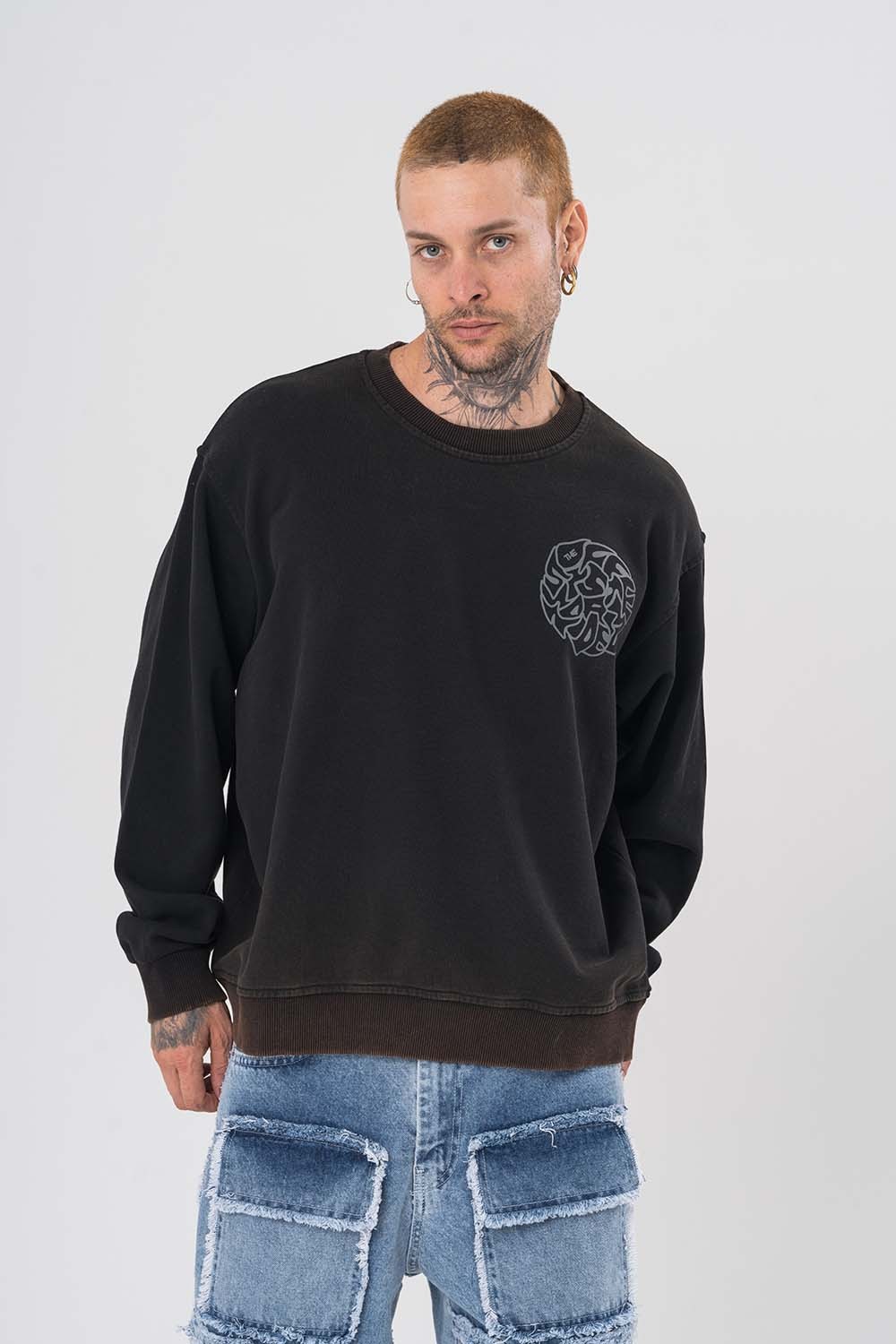 Sword Yıkamalı Bisiklet Yaka Sweatshirt