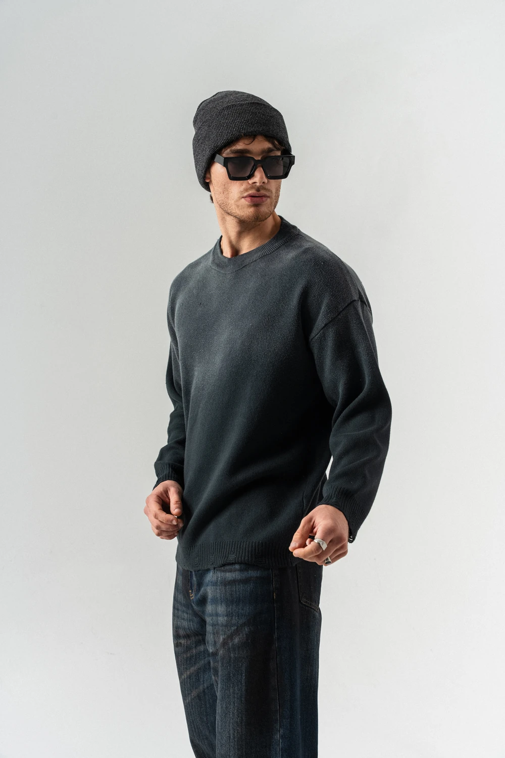 Grimshade Eskitme Detaylı Bisiklet Yaka Triko Kazak