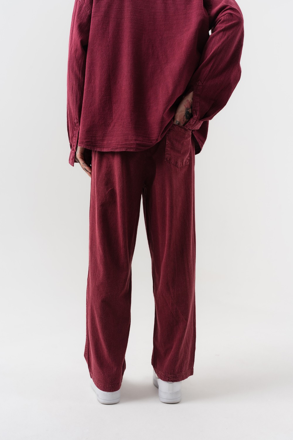 Low Wash Bel Lastikli Yıkamalı Baggy Keten Pantolon
