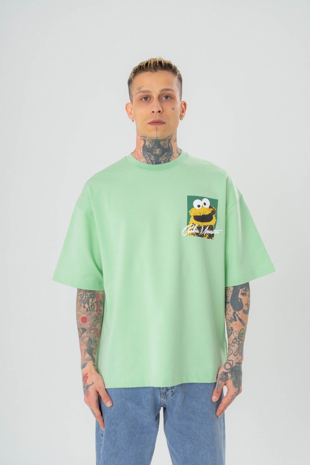 Cookie Monster Kabartma Detaylı Oversize T-shirt