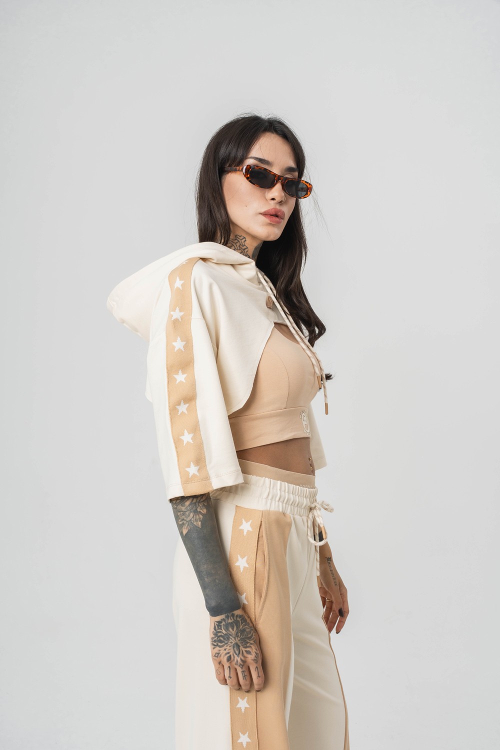 Star Flow Crop + Kapüşonlu T-shirt + Eşofman Alt 3'lü Set Takım